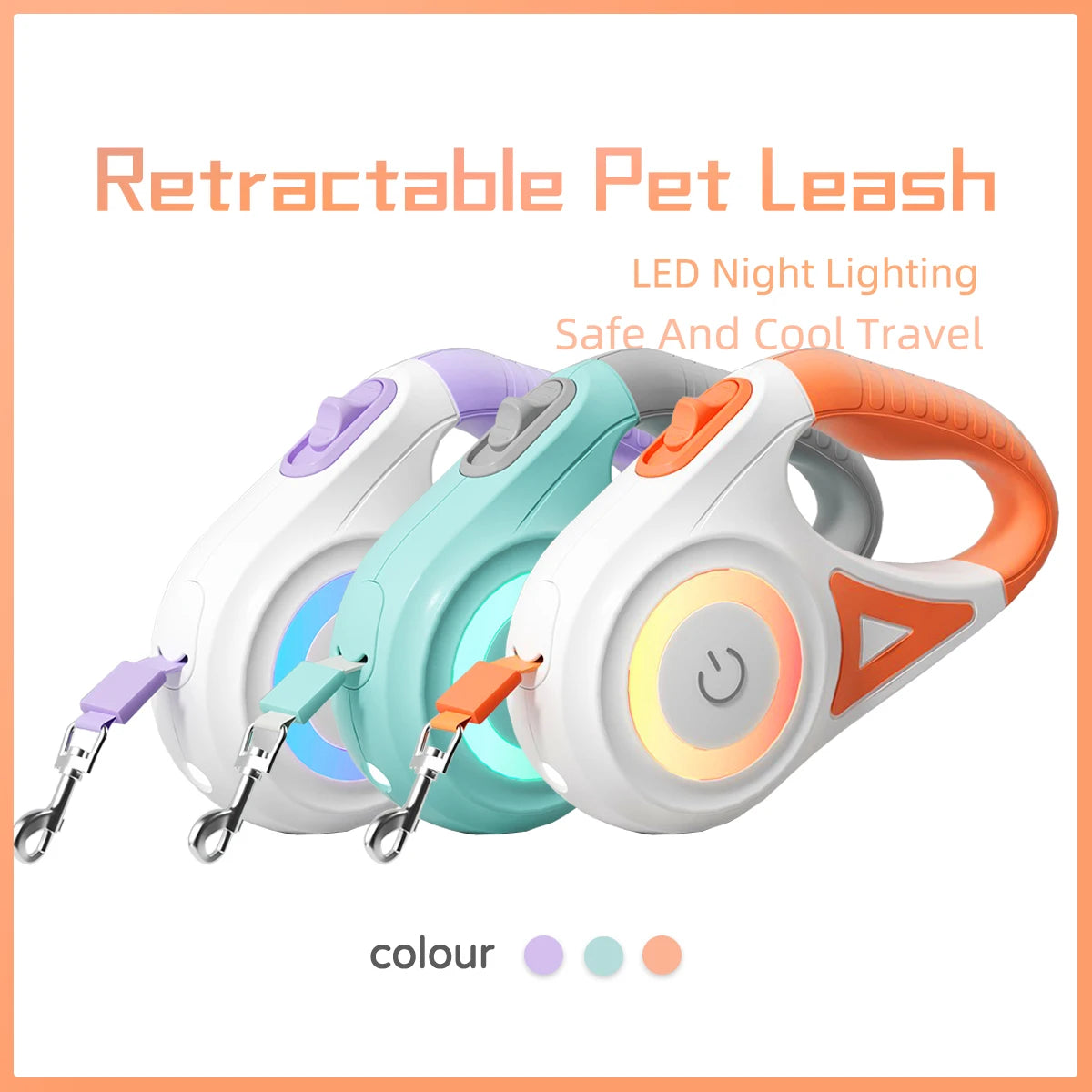 LED Retractable Dog Leash: 360° Tangle-Free Pet Lead with Built-in Spotlight