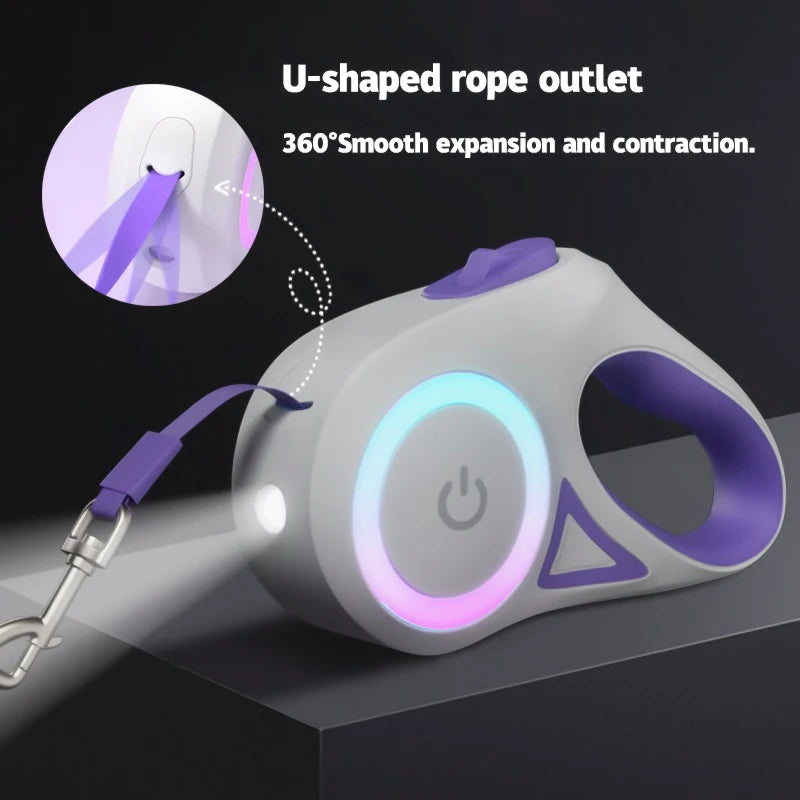 LED Retractable Dog Leash: 360° Tangle-Free Pet Lead with Built-in Spotlight