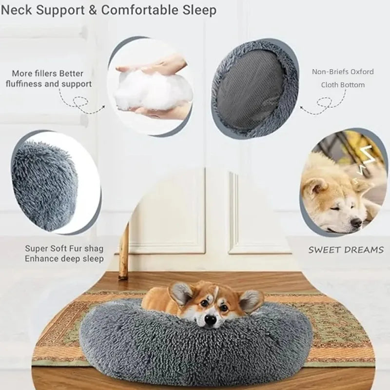 CloudComfort™ Calming Donut Pet Bed | Anti-Anxiety & Orthopedic Plush Bed for Dogs & Cats